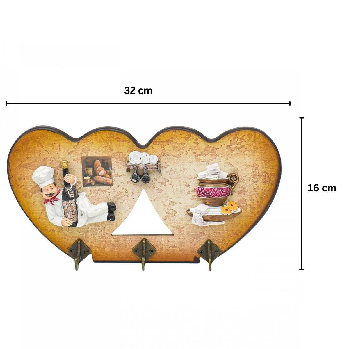 Cuier decorativ cu 3 carlige, Naimeed D55-4, 32x16x1 cm, Maro