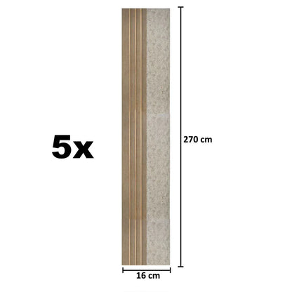 Set 5 panouri decorative, riflaj, polimer rigid, Naimeed D5501, 270x16x1cm, Crem inchis