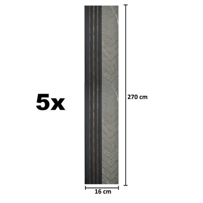 Set 5 panouri decorative, riflaj, polimer rigid, Naimeed D5503, 270x16x1cm, Gri