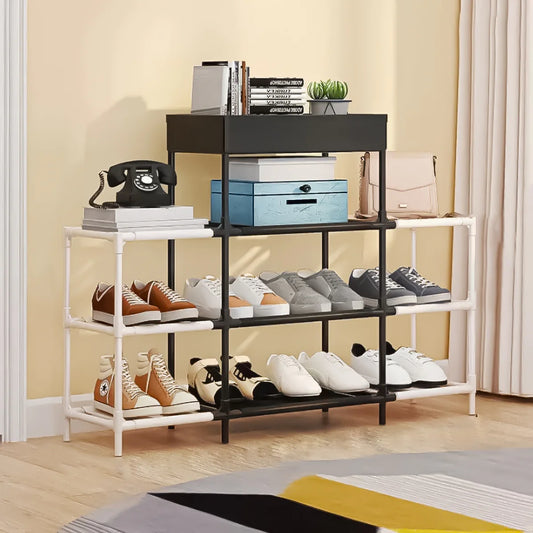 Pantofar, Naimeed D5544, raft incaltaminte, polita multifunctionala, 95 x 22 x 68 cm, alb-negru