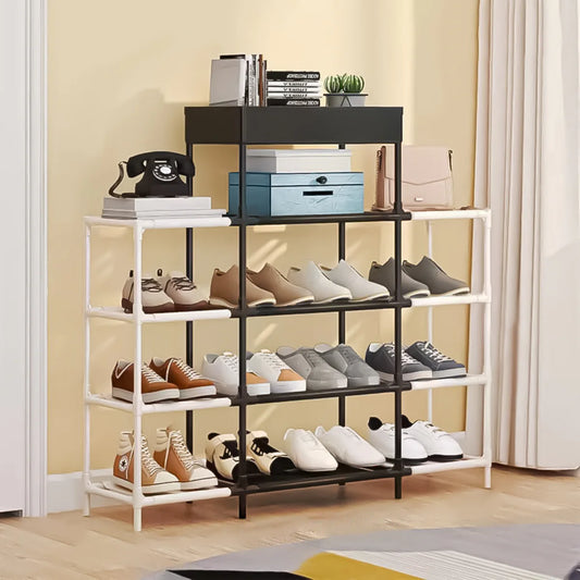 Pantofar, Naimeed D5545, raft incaltaminte, polita multifunctionala, 95 x 22 x 88 cm, alb-negru