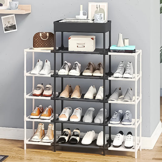 Pantofar, Naimeed D5546, raft incaltaminte, polita multifunctionala, 95 x 22 x 108 cm, alb-negru