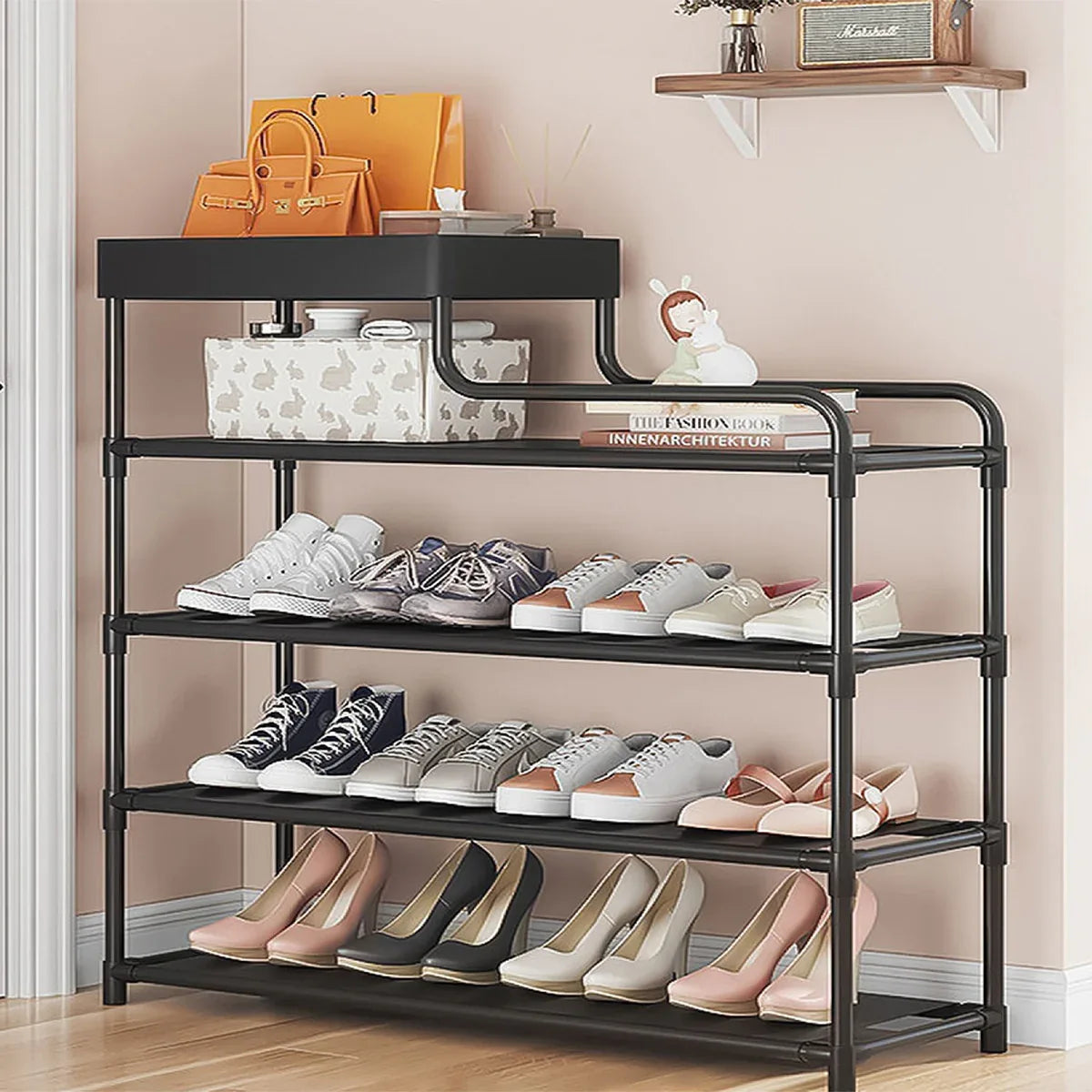 Pantofar, Naimeed D5549, raft incaltaminte, polita multifunctionala, 81 x 22 x 80 cm, negru