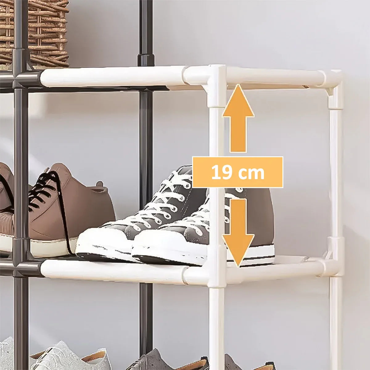 Pantofar, Naimeed D5546, raft incaltaminte, polita multifunctionala, 95 x 22 x 108 cm, alb-negru