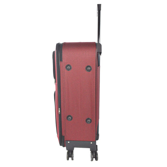 Troler voiaj, Mare, Naimeed D7175, 4 roti duble 360 grade, material textil, inchidere cifru, Rosu, 45x28x75cm
