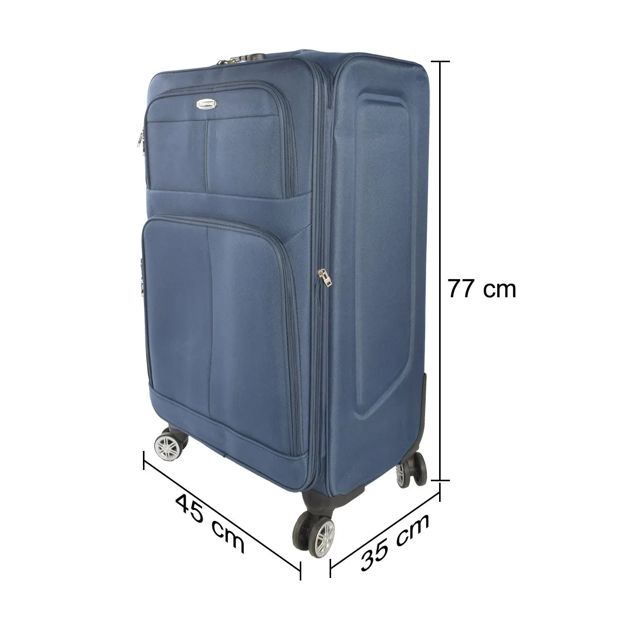 Set 3 trolere voiaj, Naimeed D5593, 4 roti duble 360 grade, material textil, inchidere cifru, Albastru