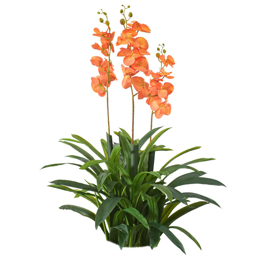 Floare artificiala, Orhidee Molie fara ghiveci, Naimeed D5621, 100x84 cm, Portocaliu