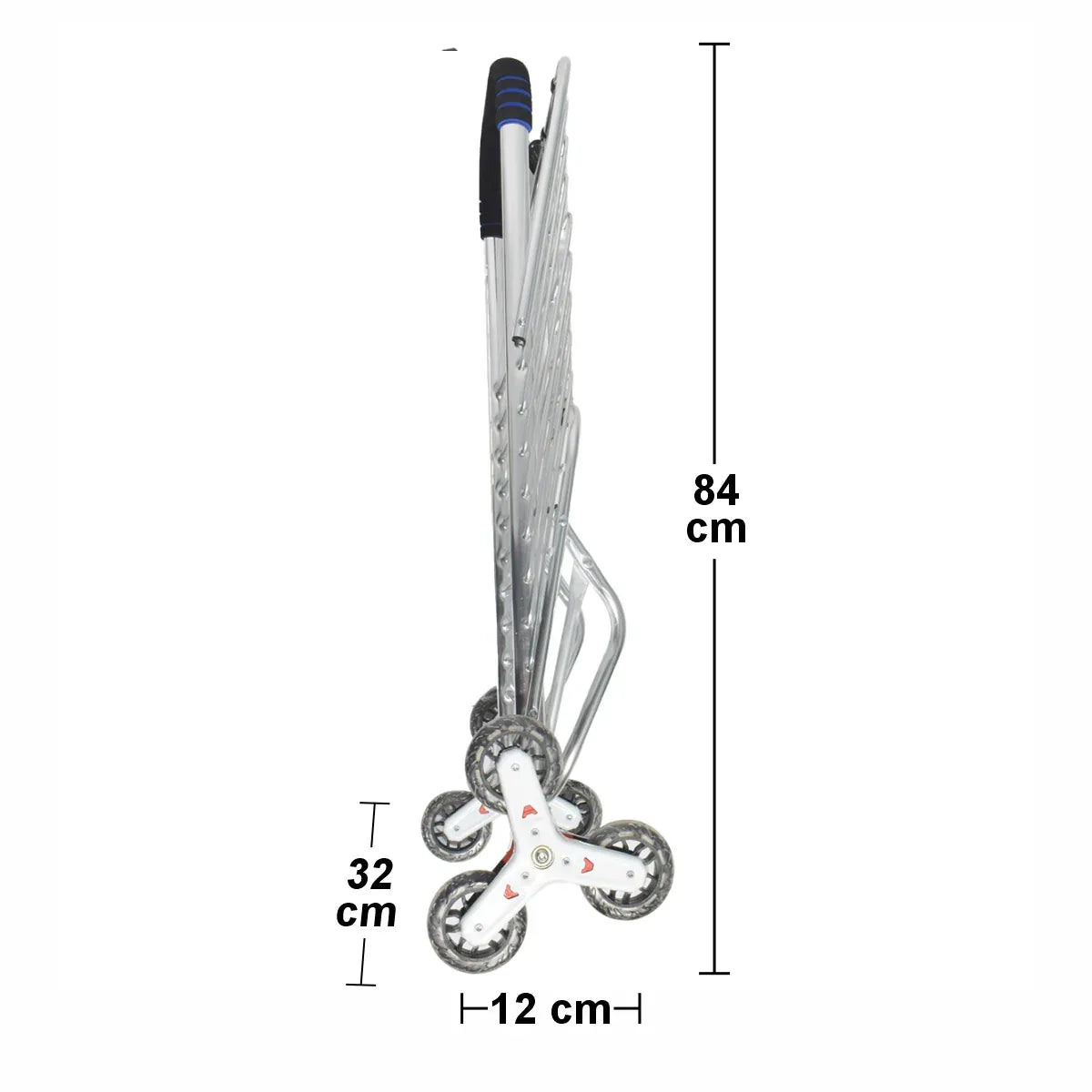 Carucior de piata pliabil, din aluminiu, Naimeed D5663, 6 roti, 30 L, 50x39x91 cm, 20kg, Argintiu