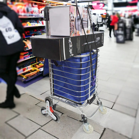 Carucior de piata pliabil, din aluminiu, Naimeed D5664, 8 roti silentioase, 30 L, 47x38x90cm, 20kg, Albastru