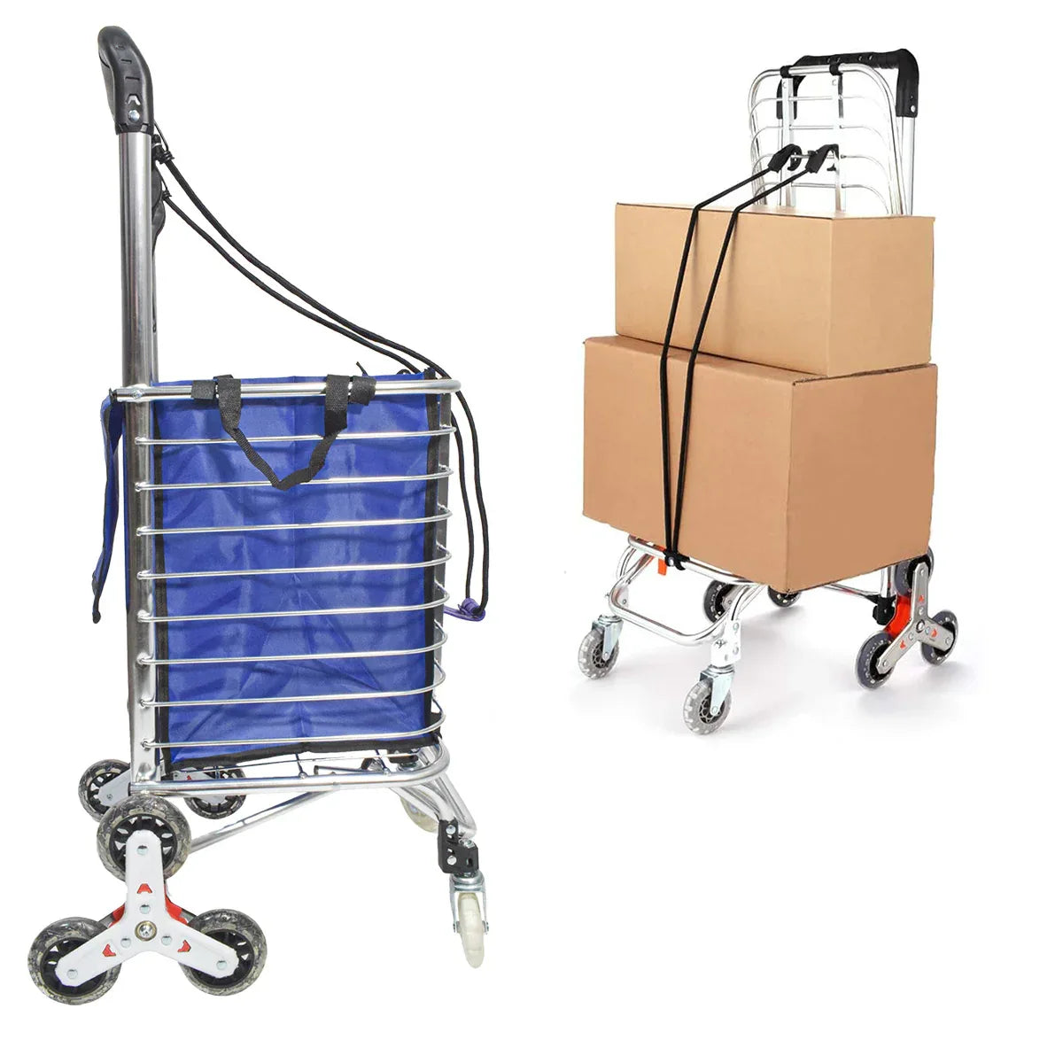 Carucior de piata pliabil, din aluminiu, Naimeed D5664, 8 roti silentioase, 30 L, 47x38x90cm, 20kg, Albastru