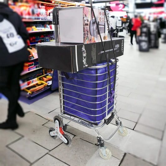 Carucior de piata pliabil, din aluminiu, Naimeed D5665, 8 roti silentioase, 30 L, 47x38x90cm, 20kg, Mov