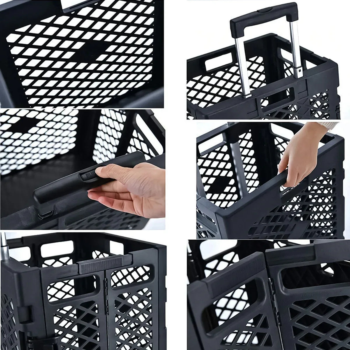 Carucior de cumparaturi pliabil, Naimeed D5678, maner extensibil, 45L, 25kg, 98x38x32cm, Negru