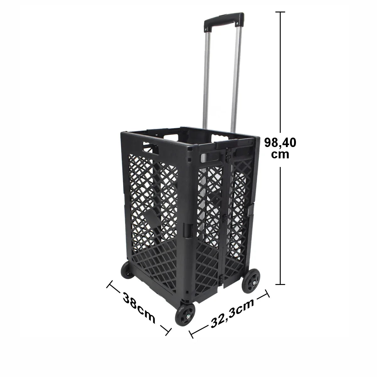 Carucior de cumparaturi pliabil, Naimeed D5678, maner extensibil, 45L, 25kg, 98x38x32cm, Negru