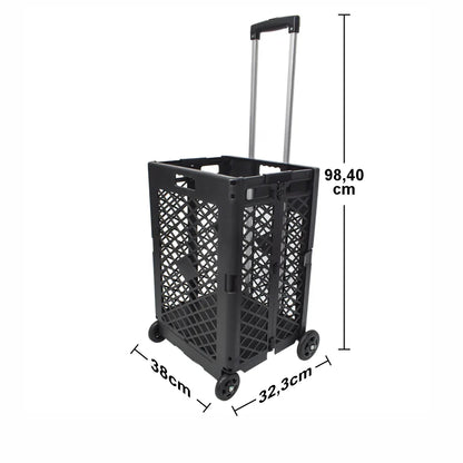 Carucior de cumparaturi pliabil, Naimeed D5678, maner extensibil, 45L, 25kg, 98x38x32cm, Negru