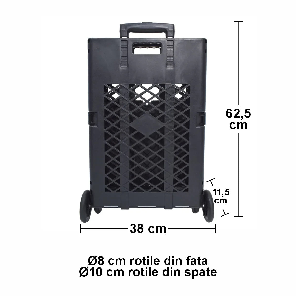 Carucior de cumparaturi pliabil, Naimeed D5678, maner extensibil, 45L, 25kg, 98x38x32cm, Negru