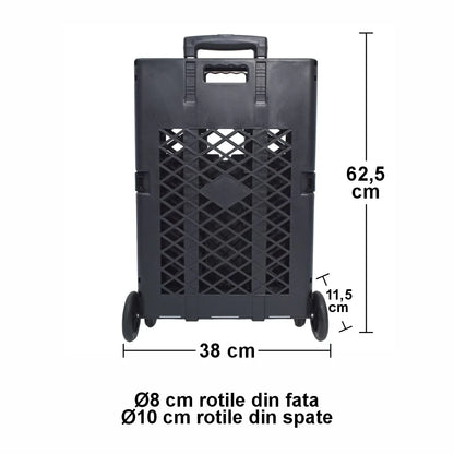 Carucior de cumparaturi pliabil, Naimeed D5678, maner extensibil, 45L, 25kg, 98x38x32cm, Negru