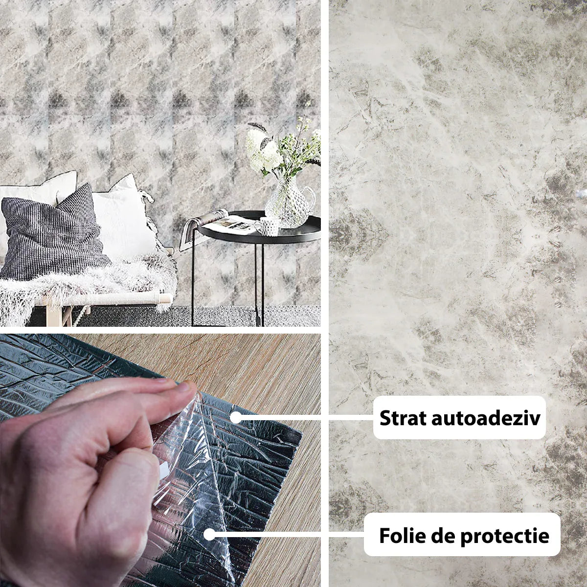 Rola panou autoadeziv, Naimeed D5696, design modern, 2mm grosime, 60x300cm, Gri