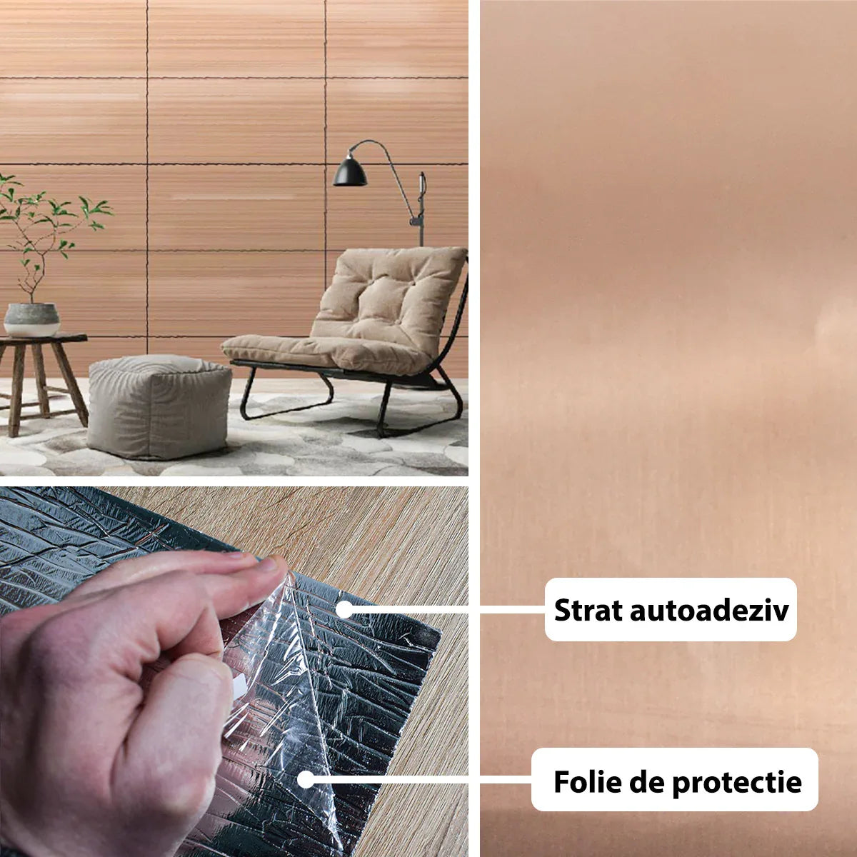 Rola panou autoadeziv, Naimeed D5712, design modern, 2mm grosime, 60x300cm, Cupru