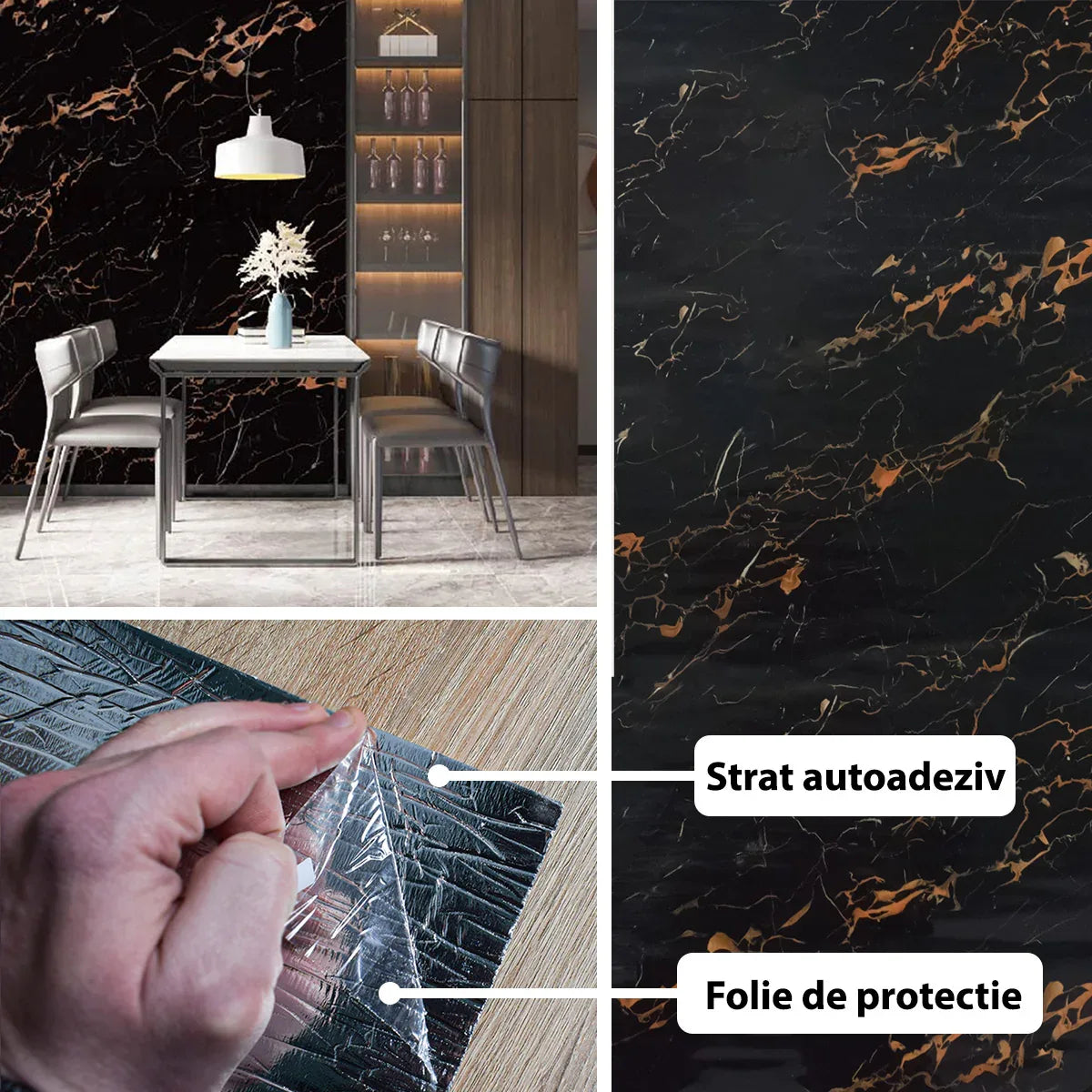Rola panou autoadeziv, Naimeed D5720, design modern, 2mm grosime, 60x300cm, Negru
