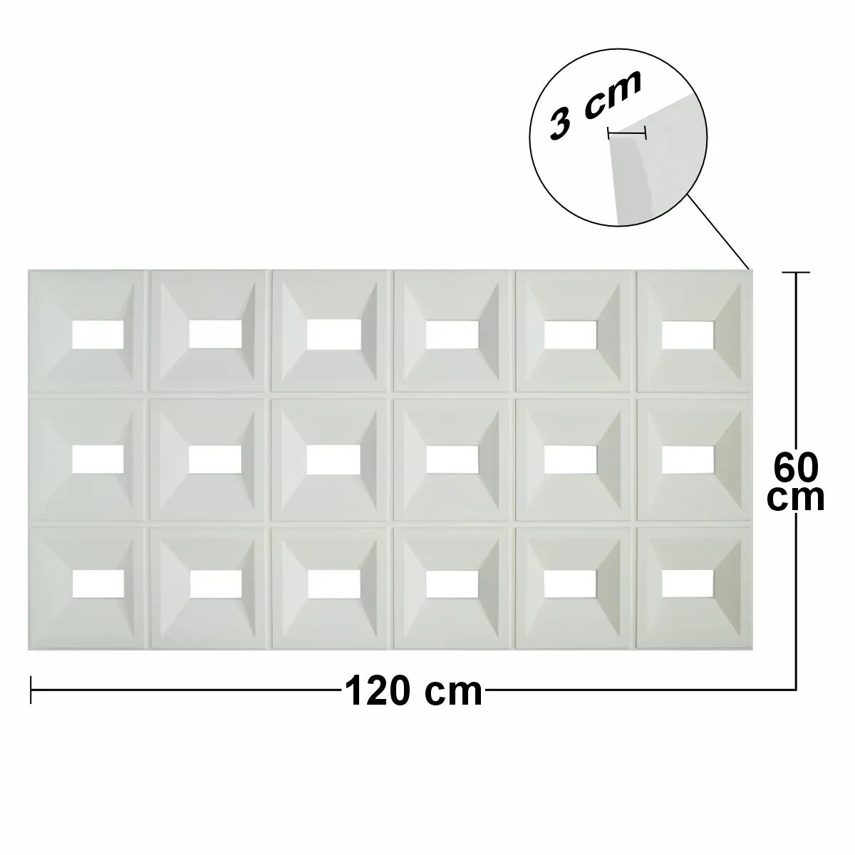 Set 8 x Panou Decorativ 3D, Naimeed D5767, ultrausor, design elegant, PU, 120 x 60 x 3 cm, Alb
