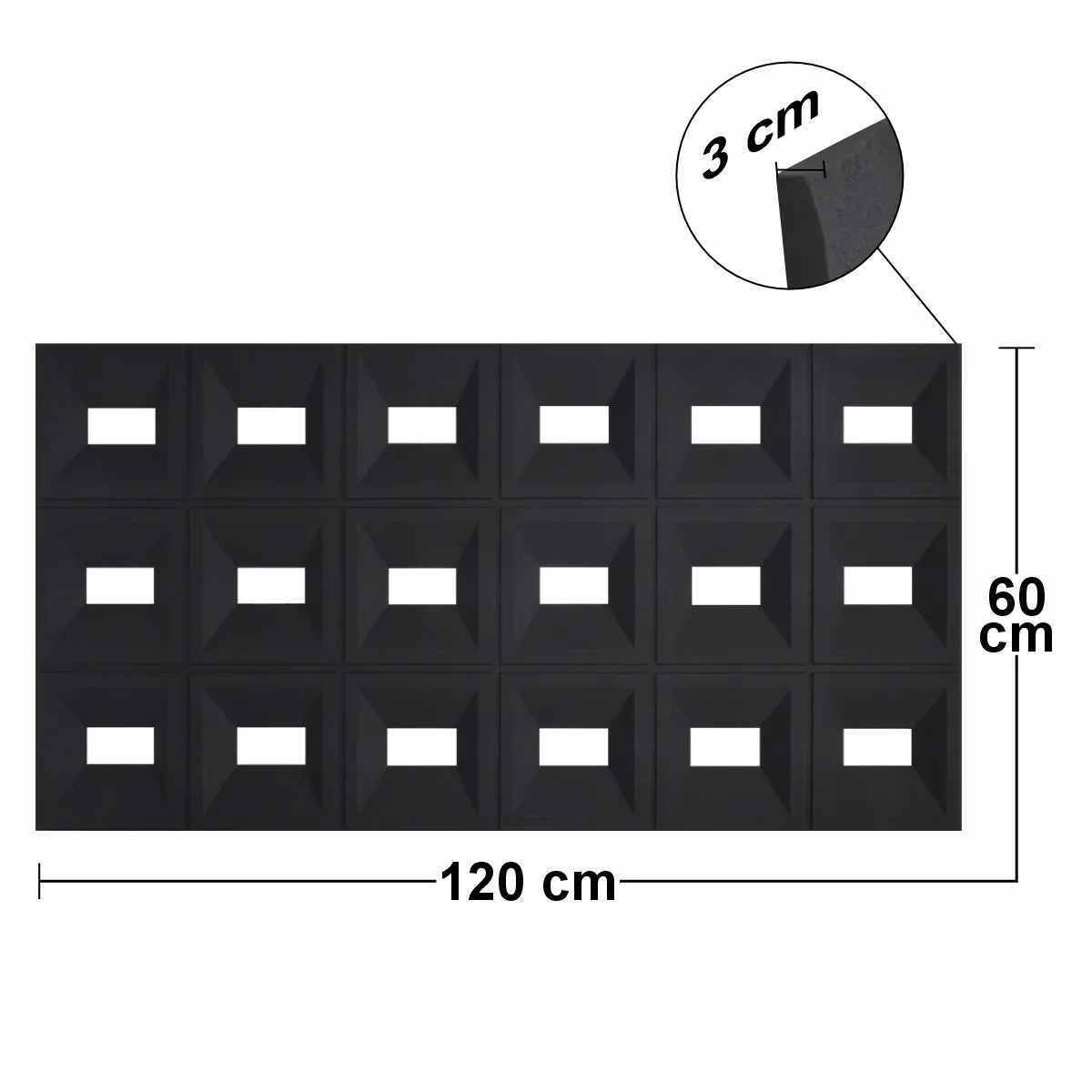 Set 8 x Panou Decorativ 3D, Naimeed D5768, ultrausor, design elegant, PU, 120 x 60 x 3 cm, Negru