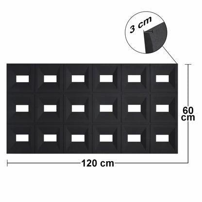 Set 8 x Panou Decorativ 3D, Naimeed D5768, ultrausor, design elegant, PU, 120 x 60 x 3 cm, Negru