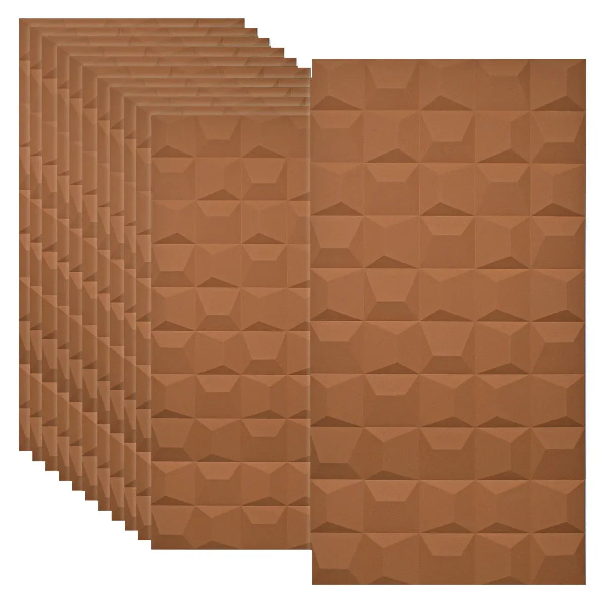 Set 12 x Panou Decorativ 3D, Naimeed D5771, ultrausor, design elegant, PU, 120 x 60 x 2.5 cm, Caramiziu