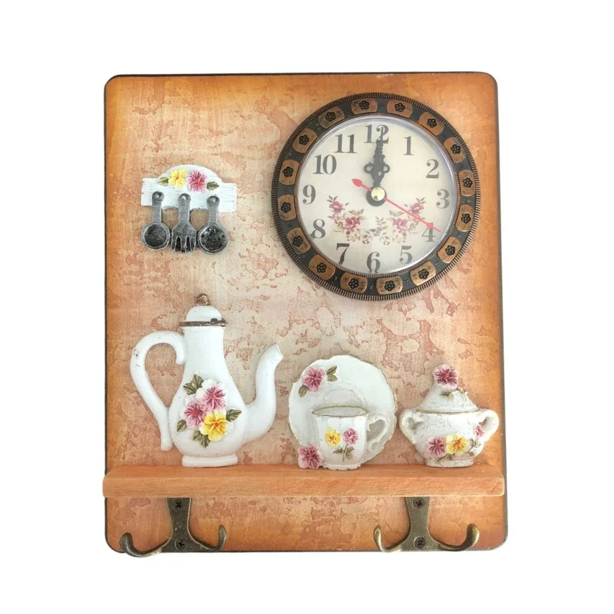 Cuier decorativ cu 2 carlige duble, Naimeed D58-3, 18x21.5x0.8 cm, Maro