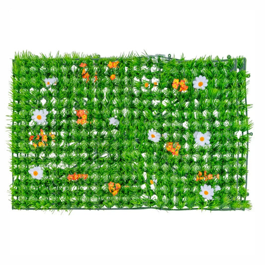 Panou din plante artificiale, cu iarba si flori, Naimeed D5894, Multicolor, 600x400mm