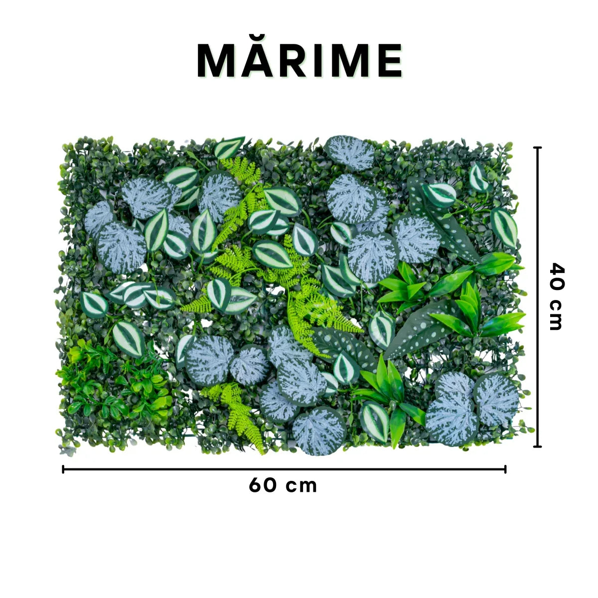 Panou din plante artificiale, cu frunze, Naimeed D5897, Verde Multicolor, 600x400mm