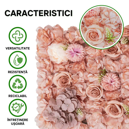 Panou din plante artificiale cu flori, Naimeed D5910, Maro, 600x400mm