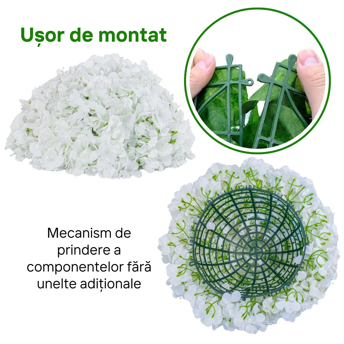 Sfera din plante artificiale, cu flori, Naimeed D5923, Alb, 150mm