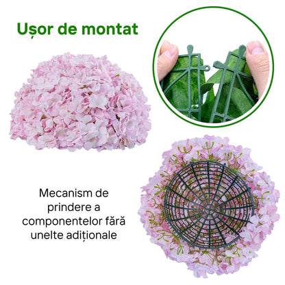 Sfera din plante artificiale, cu flori, Naimeed D5924, Roz, 150mm