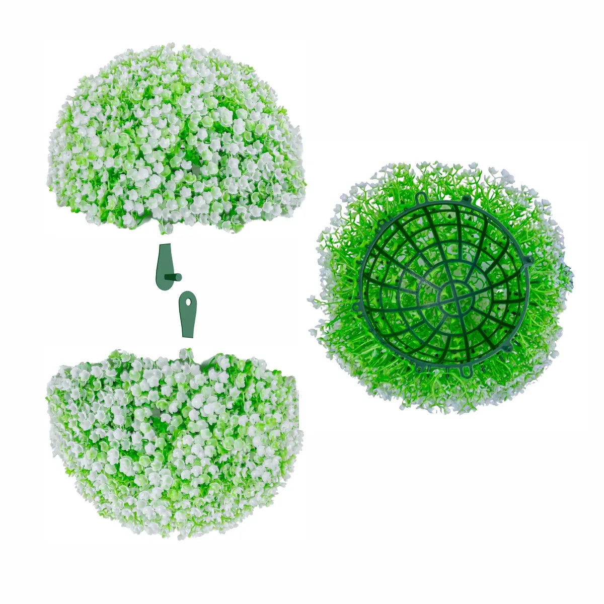 Sfera din plante artificiale, cu flori, Naimeed D5933, Verde-Alb, 150mm