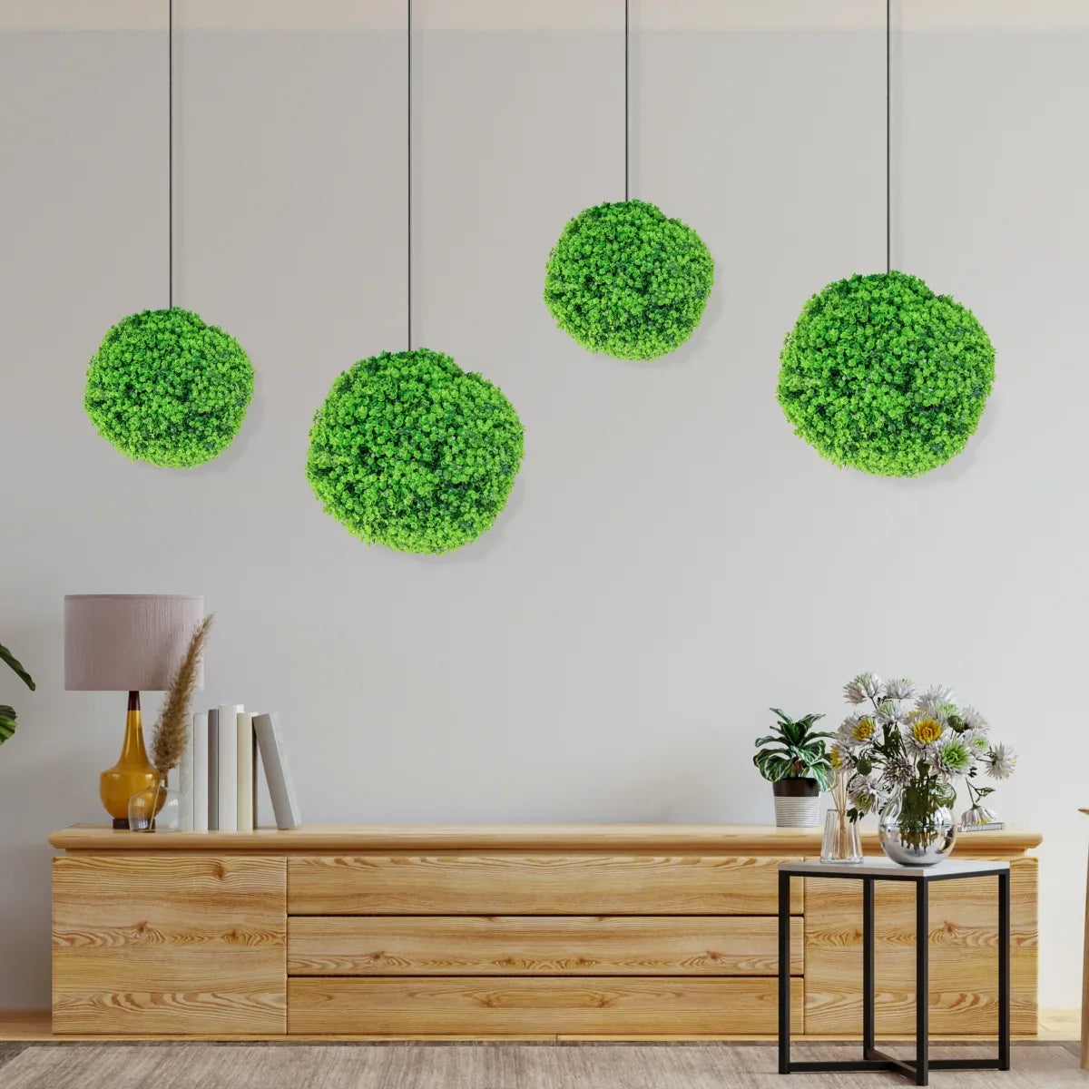 Sfera din plante artificiale, cu flori, Naimeed D5935, Verde Inchis, 280mm