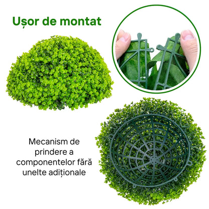 Sfera din plante artificiale, cu flori, Naimeed D5938, Verde Inchis, 100mm