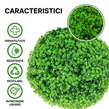 Sfera din plante artificiale, cu flori, Naimeed D5938, Verde Inchis, 100mm