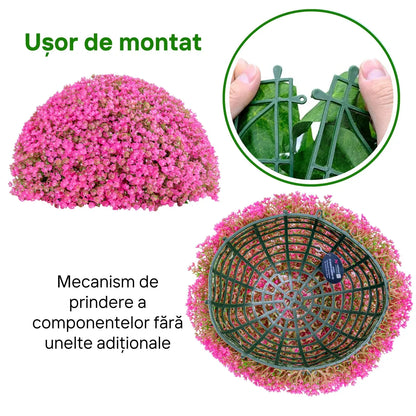 Sfera din plante artificiale, cu flori, Naimeed D5942, Roz Inchis, 100mm