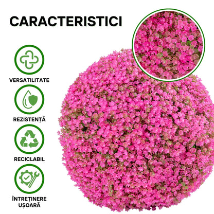 Sfera din plante artificiale, cu flori, Naimeed D5939, Roz Inchis, 280mm