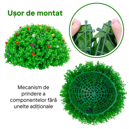 Sfera din plante artificiale, cu flori, Naimeed D5946, Verzui, 100mm