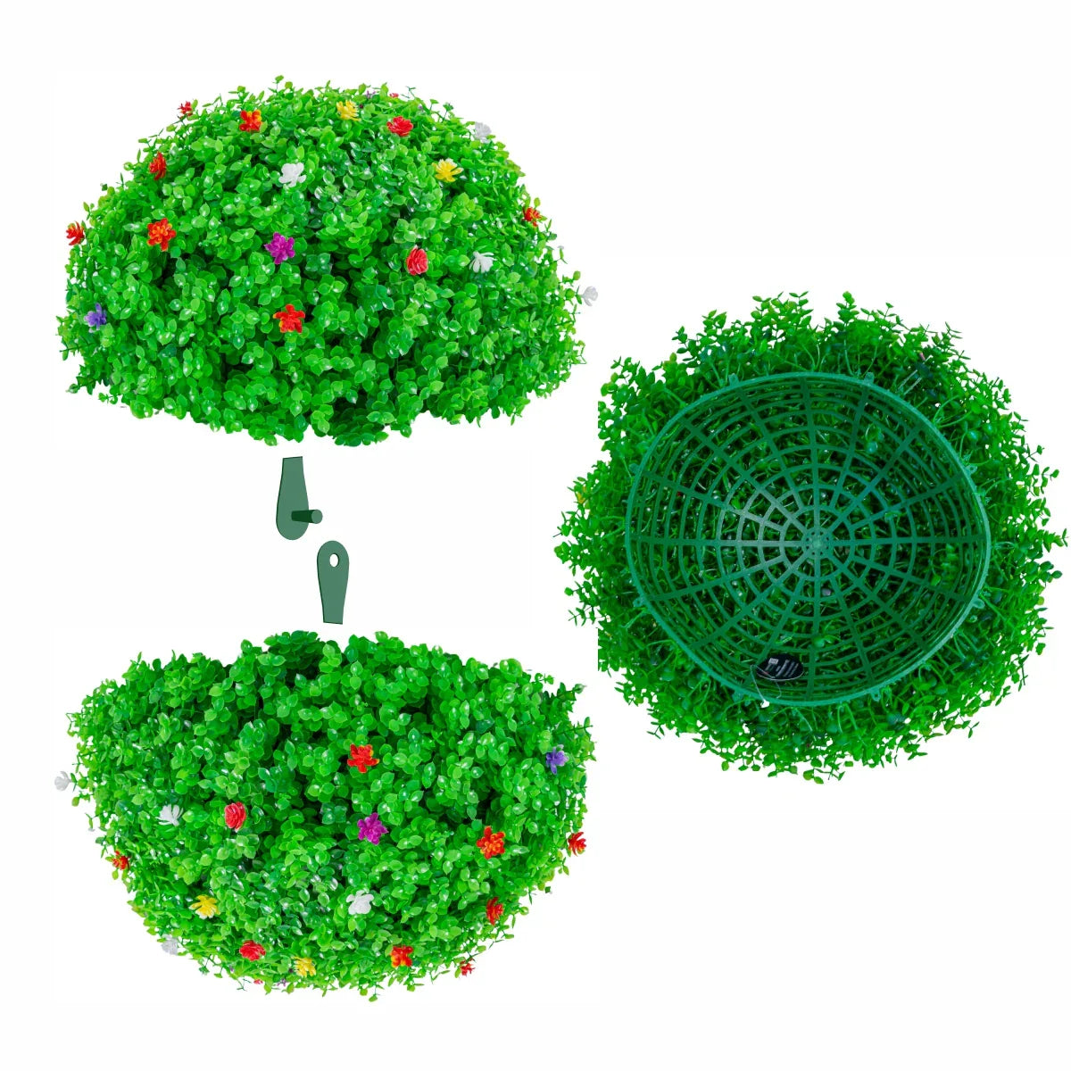 Sfera din plante artificiale, cu flori, Naimeed D5943, Verzui, 280mm