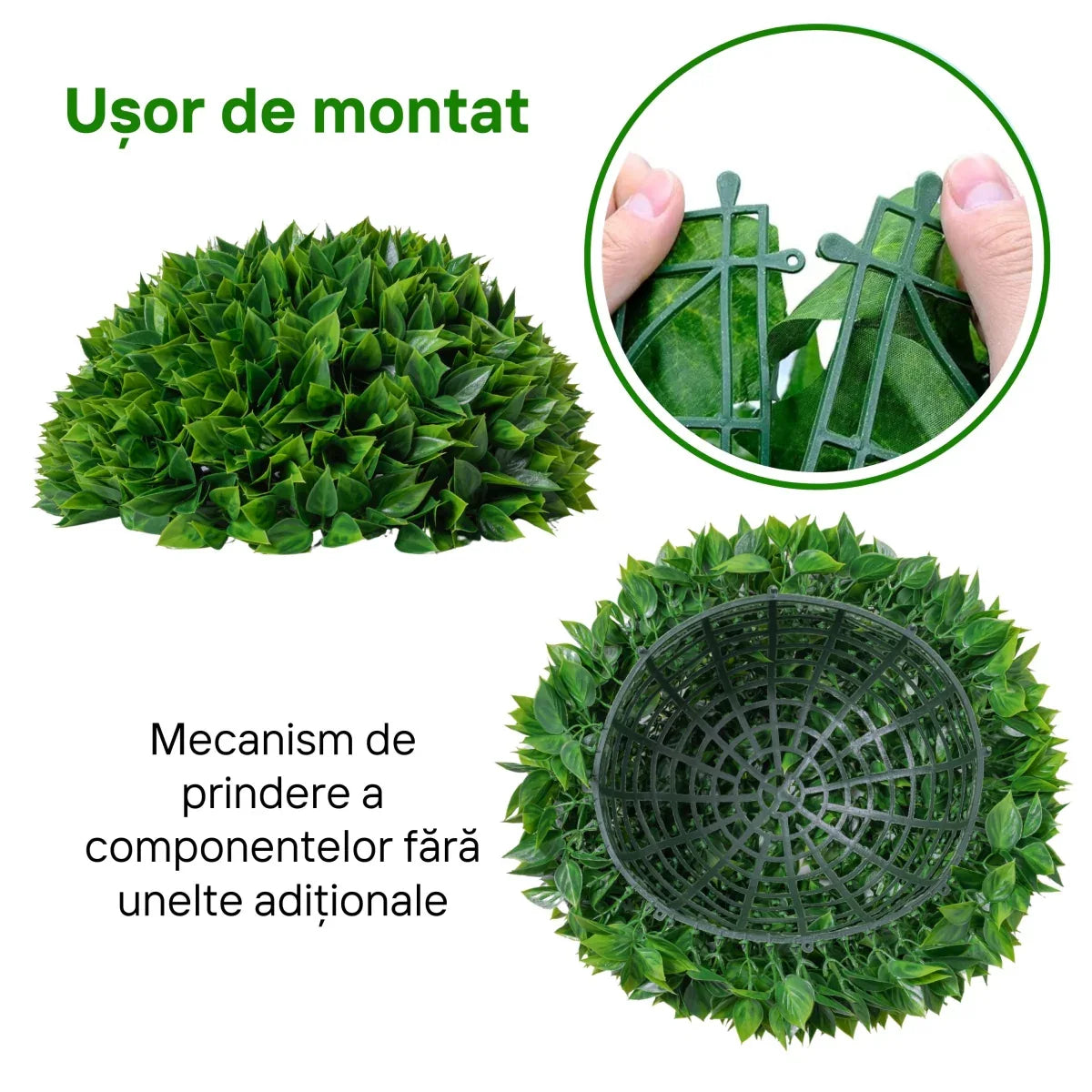 Sfera din plante artificiale, cu flori, Naimeed D5952, Verde intens, 200mm