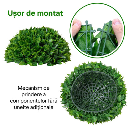 Sfera din plante artificiale, cu flori, Naimeed D5952, Verde intens, 200mm