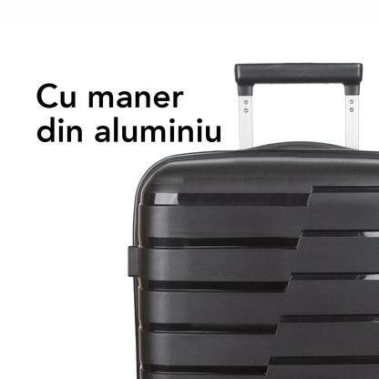 Troler voiaj Mic S, StowAway, Naimeed D5962, 4 roti duble 360 grade detasabile , PP, inchidere cifru, Negru, 37x20x48cm