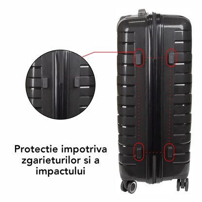 Troler voiaj Mare L, StowAway, Naimeed D5962, 4 roti duble 360 grade, PP, inchidere cifru, Negru, 44x26x61cm