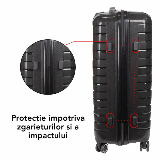 Troler voiaj Mare L, StowAway, Naimeed D5962, 4 roti duble 360 grade, PP, inchidere cifru, Negru, 44x26x61cm