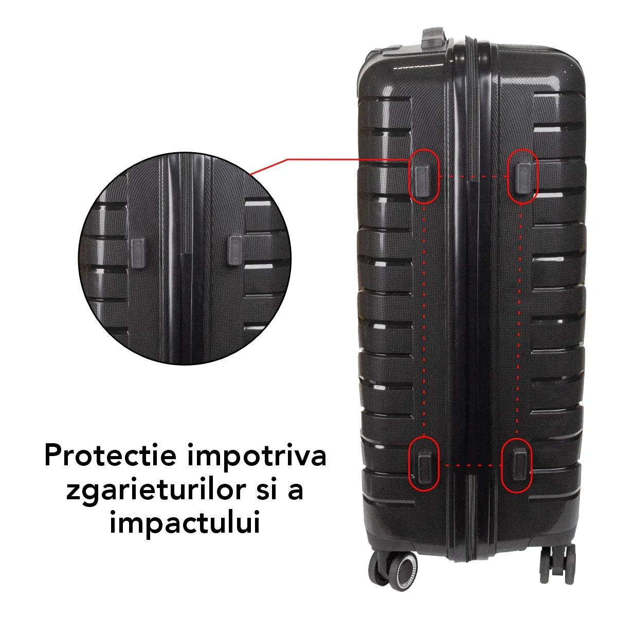 Troler voiaj Mediu M, StowAway, Naimeed D5962, 4 roti duble 360 grade, PP, inchidere cifru, Negru, 39x22x51cm