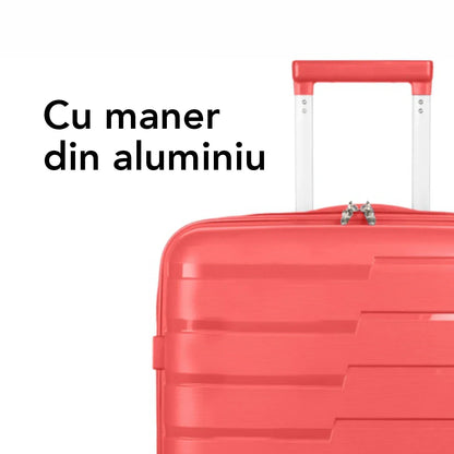 Troler voiaj Mare XL, StowAway, Naimeed D5964, 4 roti duble 360 grade detasabile , PP, inchidere cifru, Rosu, 51x29.5x70cm