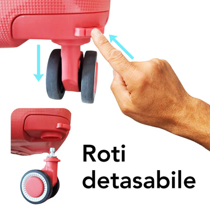 Troler voiaj Mediu M, StowAway, Naimeed D5964, 4 roti duble 360 grade detasabile , PP, inchidere cifru, Rosu, 39x22x51cm