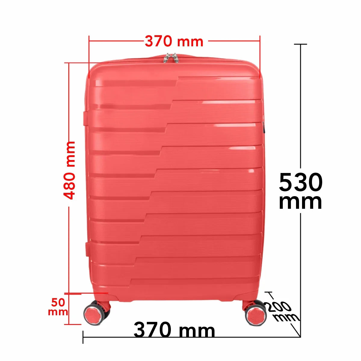 Troler voiaj Mic S, StowAway, Naimeed D5964, 4 roti duble 360 grade detasabile , PP, inchidere cifru, Rosu, 37x20x48cm